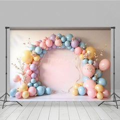 Aperturee - Aperturee Pink Balloons Garland Birthday Cake Smash Backdrop