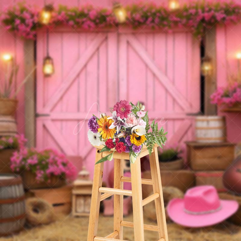 Aperturee - Aperturee Pink Barn Door Cowgirl Cake Smash Photo Backdrop
