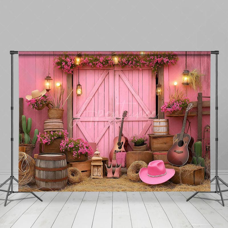 Aperturee - Aperturee Pink Barn Door Cowgirl Cake Smash Photo Backdrop