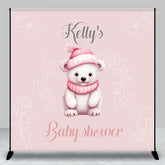 Aperturee - Aperturee Pink Bear Floral Custom Name Baby Shower Backdrop