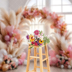 Aperturee - Aperturee Pink Beige Arch Balloons Boho Photography Backdrop