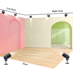 Aperturee - Aperturee Pink Beige Arch Wall Wood Floor Room Set Backdrop