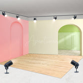 Aperturee - Aperturee Pink Beige Arch Wall Wood Floor Room Set Backdrop