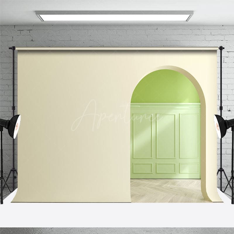 Aperturee - Aperturee Pink Beige Arch Wall Wood Floor Room Set Backdrop