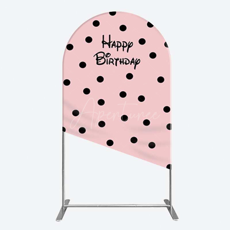 Aperturee Aperturee Pink Black Dots Girls Happy Birthday Arch Backdrop