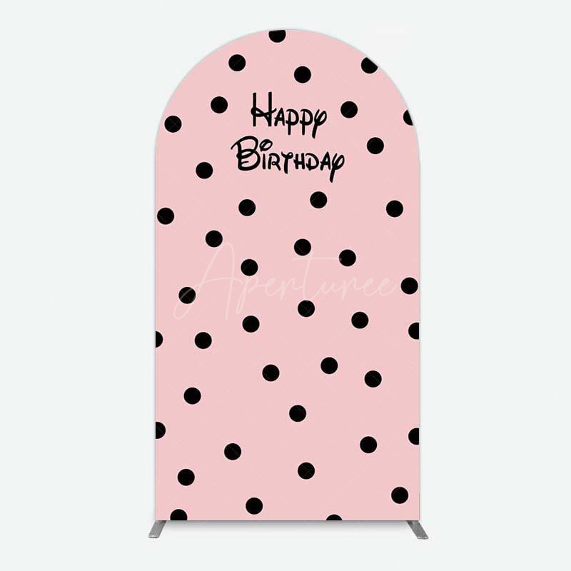 Aperturee Aperturee Pink Black Dots Girls Happy Birthday Arch Backdrop