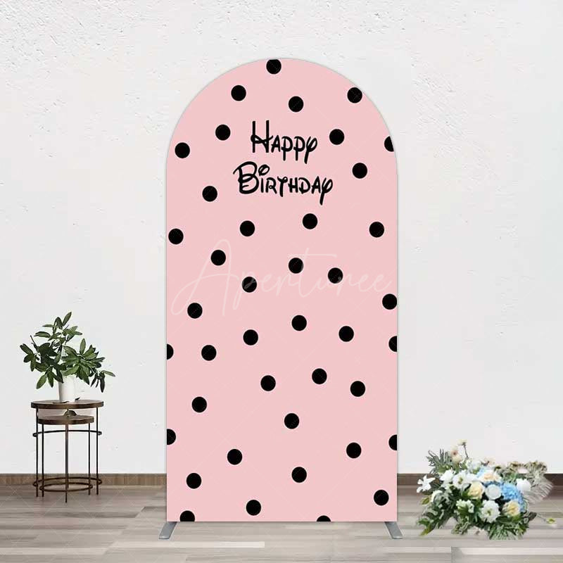 Aperturee Aperturee Pink Black Dots Girls Happy Birthday Arch Backdrop