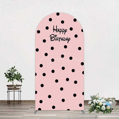 Aperturee Aperturee Pink Black Dots Girls Happy Birthday Arch Backdrop