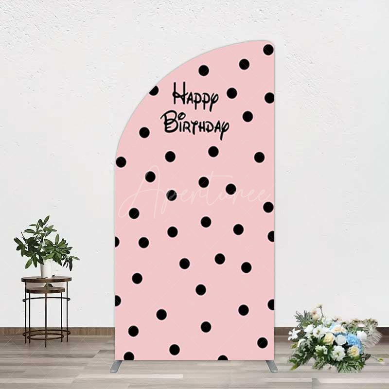 Aperturee Aperturee Pink Black Dots Girls Happy Birthday Half Moon Arch Backdrop