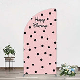 Aperturee Aperturee Pink Black Dots Girls Happy Birthday Half Moon Arch Backdrop