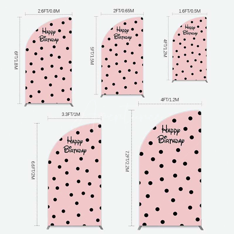 Aperturee Aperturee Pink Black Dots Girls Happy Birthday Half Moon Arch Backdrop