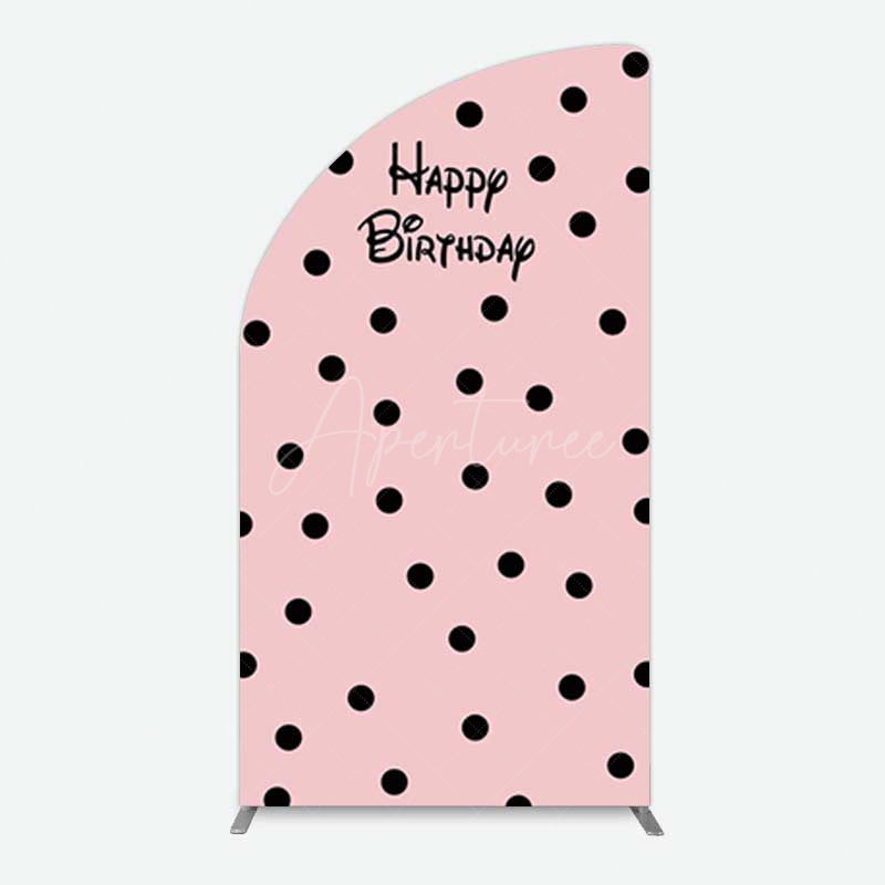 Aperturee Aperturee Pink Black Dots Girls Happy Birthday Half Moon Arch Backdrop