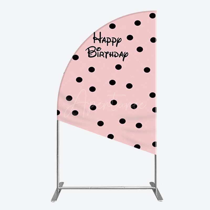 Aperturee Aperturee Pink Black Dots Girls Happy Birthday Half Moon Arch Backdrop