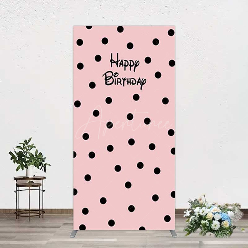 Aperturee Aperturee Pink Black Dots Girls Happy Birthday Rectangle Backdrop