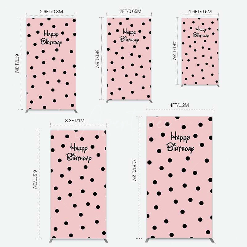 Aperturee Aperturee Pink Black Dots Girls Happy Birthday Rectangle Backdrop