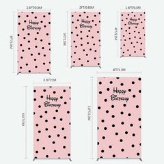 Aperturee Aperturee Pink Black Dots Girls Happy Birthday Rectangle Backdrop