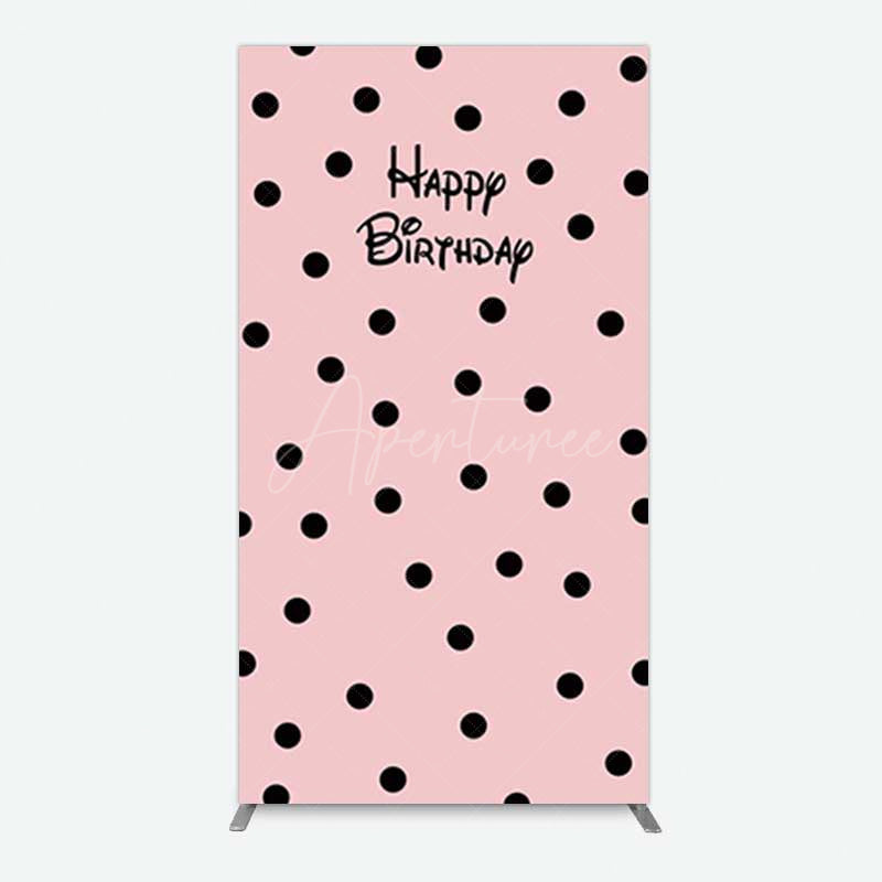 Aperturee Aperturee Pink Black Dots Girls Happy Birthday Rectangle Backdrop