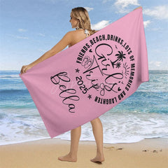 Aperturee - Aperturee Pink Black Girls Trip Summer Custom Name Beach Towel