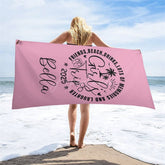 Aperturee - Aperturee Pink Black Girls Trip Summer Custom Name Beach Towel
