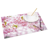 Aperturee - Aperturee Pink Blooming Cherry Blossom Set of 4 Placemats for Spring Festival and Japanese Themed Dining Decor