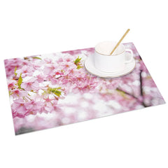 Aperturee - Aperturee Pink Blooming Cherry Blossom Set of 4 Placemats for Spring Festival and Japanese Themed Dining Decor