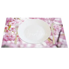Aperturee - Aperturee Pink Blooming Cherry Blossom Set of 4 Placemats for Spring Festival and Japanese Themed Dining Decor