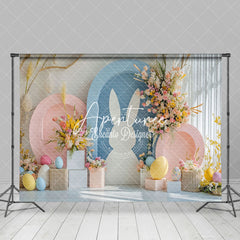 Aperturee - Aperturee Pink Blue Arch Bunny Floral Eggs Easter Backdrop