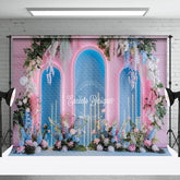 Aperturee - Aperturee Pink Blue Arch Wall Floral Romantic Wedding Backdrop