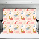 Aperturee - Aperturee Pink Blue Clouds Moon Stars Cake Smash Photo Backdrop