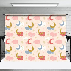 Aperturee - Aperturee Pink Blue Clouds Moon Stars Cake Smash Photo Backdrop