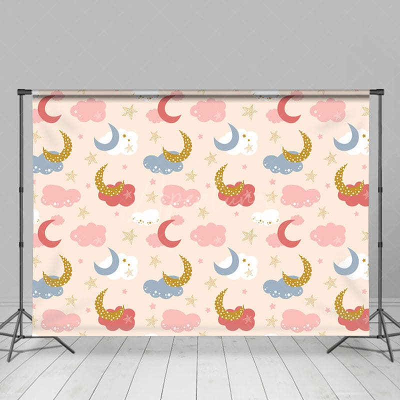 Aperturee - Aperturee Pink Blue Clouds Moon Stars Cake Smash Photo Backdrop