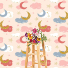 Aperturee - Aperturee Pink Blue Clouds Moon Stars Cake Smash Photo Backdrop
