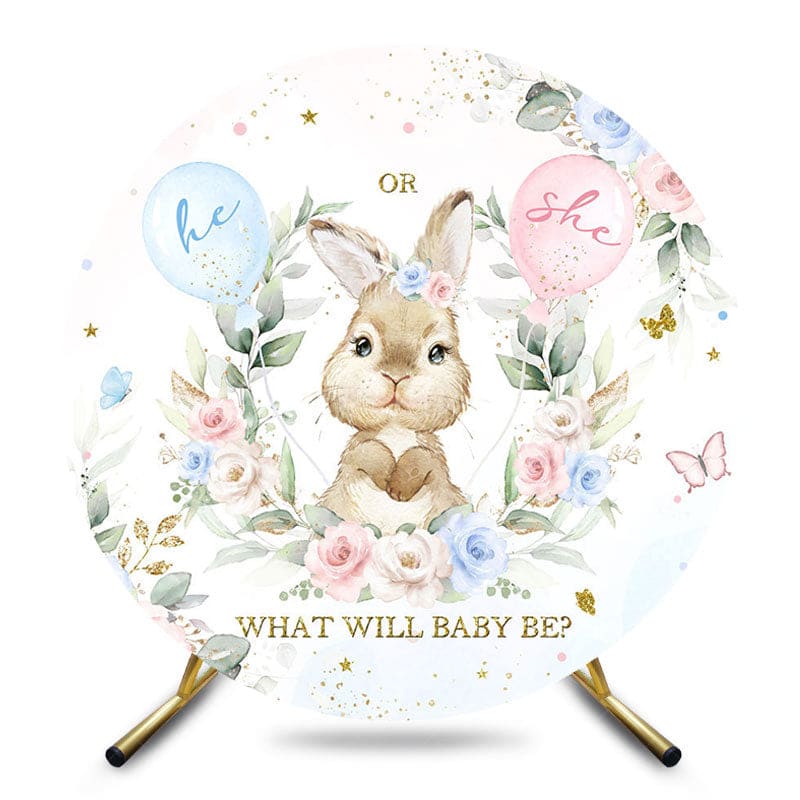 Aperturee - Aperturee Pink Blue Floral Balloons Round Gender Reveal Backdrop