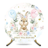 Aperturee - Aperturee Pink Blue Floral Balloons Round Gender Reveal Backdrop