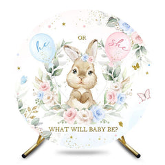 Aperturee - Aperturee Pink Blue Floral Balloons Round Gender Reveal Backdrop