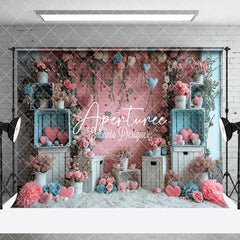 Aperturee - Aperturee Pink Blue Floral Valentines Vibe Room Set Backdrop