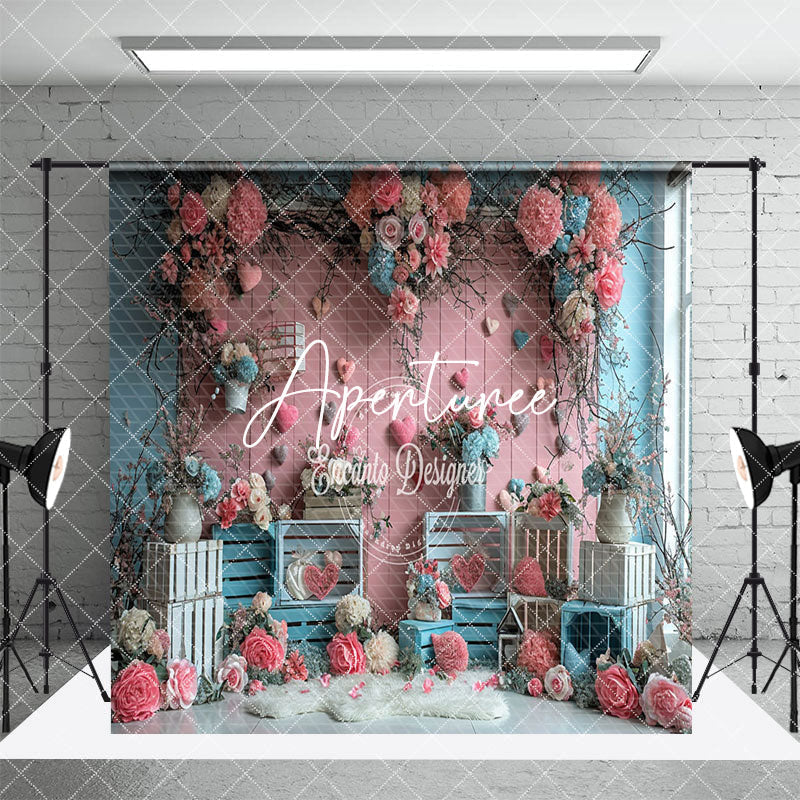 Aperturee - Aperturee Pink Blue Floral Valentines Vibe Room Set Backdrop