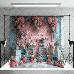 Aperturee - Aperturee Pink Blue Floral Valentines Vibe Room Set Backdrop