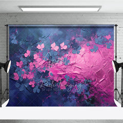 Aperturee - Aperturee Pink Blue Impasto Floral Backdrop Textured Oil Painting Flowers Dark Background Artistic Photography Banner