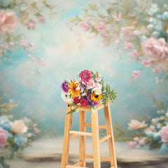 Aperturee - Aperturee Pink Blue Pastel Florals Backdrop For Photo Booth