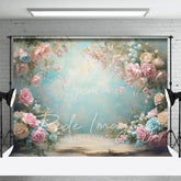 Aperturee - Aperturee Pink Blue Pastel Florals Backdrop For Photo Booth
