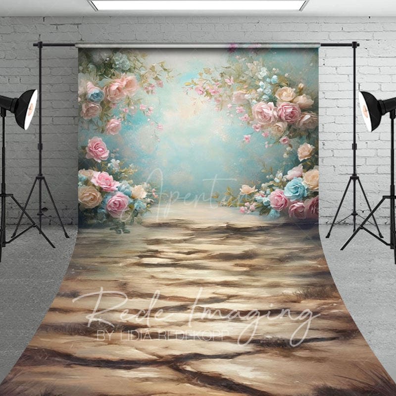 Aperturee - Aperturee Pink Blue Pastel Florals Sweep Backdrop For Photo