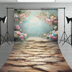 Aperturee - Aperturee Pink Blue Pastel Florals Sweep Backdrop For Photo