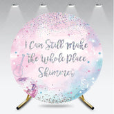 Aperturee - Aperturee Pink Blue Purple Watercolor Shimmering Round Backdrop with Disco Ball and Guitar for Party Celebration
