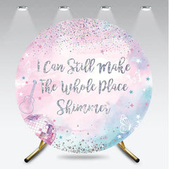 Aperturee - Aperturee Pink Blue Purple Watercolor Shimmering Round Backdrop with Disco Ball and Guitar for Party Celebration