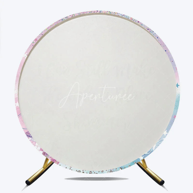 Aperturee - Aperturee Pink Blue Purple Watercolor Shimmering Round Backdrop with Disco Ball and Guitar for Party Celebration