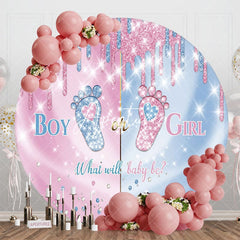 Aperturee - Aperturee Pink Blue Sparkle Footprint Round Baby Shower Backdrop