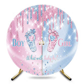 Aperturee - Aperturee Pink Blue Sparkle Footprint Round Baby Shower Backdrop
