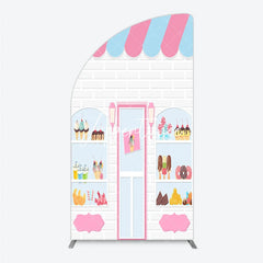 Aperturee - Aperturee Pink Blue Striped Awning Candy Shop Ice Cream Half Moon Arch Backdrop Sweet Dessert Birthday Party Decor