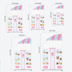 Aperturee - Aperturee Pink Blue Striped Awning Candy Shop Ice Cream Half Moon Arch Backdrop Sweet Dessert Birthday Party Decor